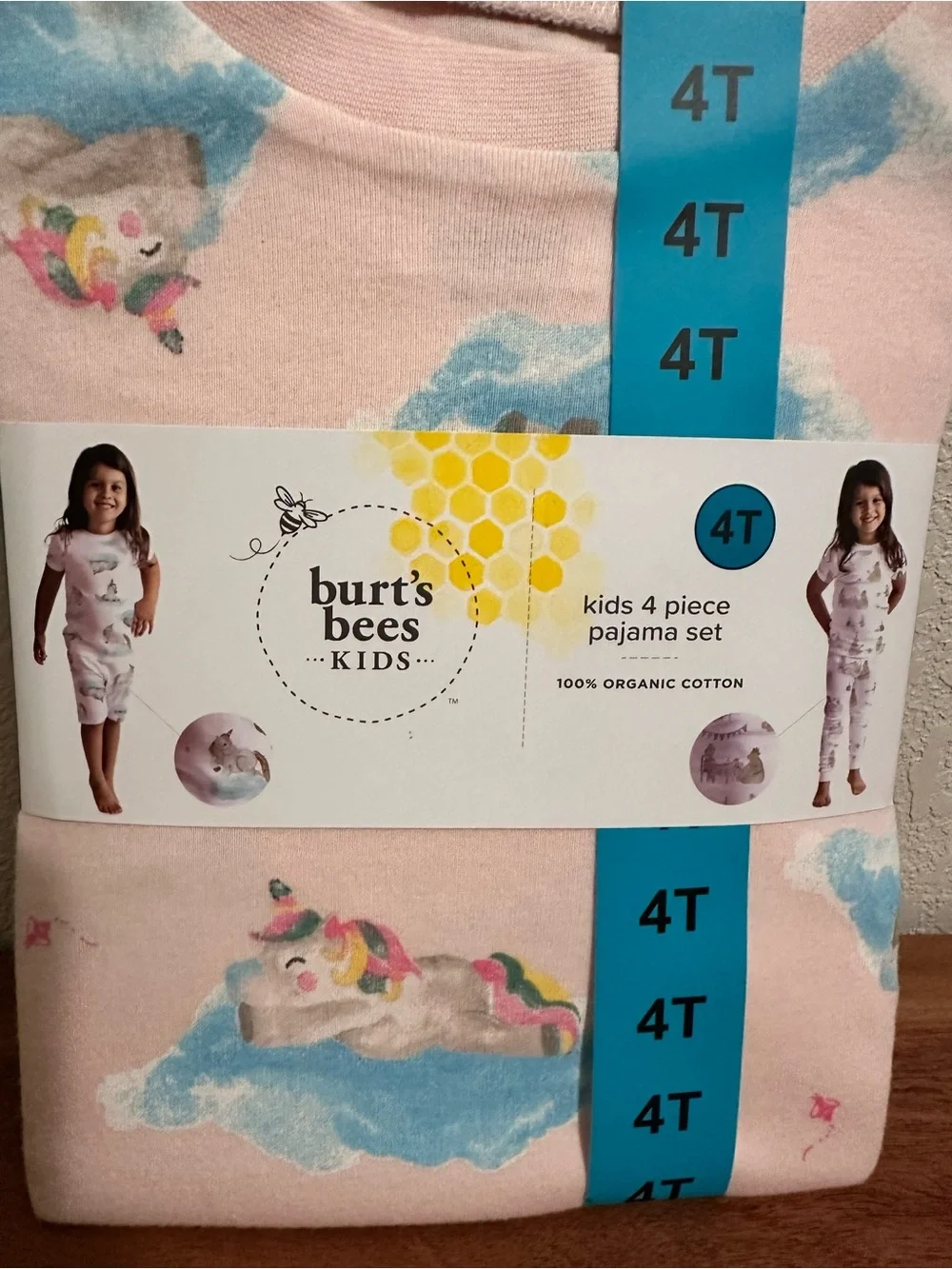 Burt's Bees Pink Kids Tea Party Pajama 4-Piece Set NWT